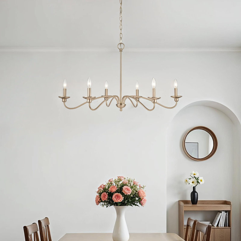 Delvona Dimmable Steel Chandelier, Modern Gold, 6