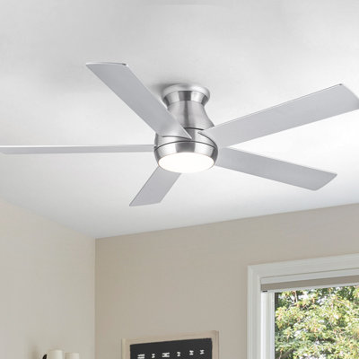 Low Profile 52" 5-Blades Indoor Flush Mount Ceiling Fan with Reversible DC Motor and Remote Control