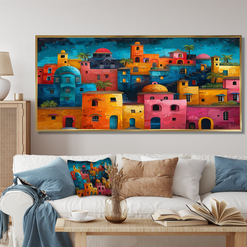 Leclerc - salon d'art mural City Buildings, Toile avec cadre flottant or, H 28 po x l 60 po x P 1,5 po