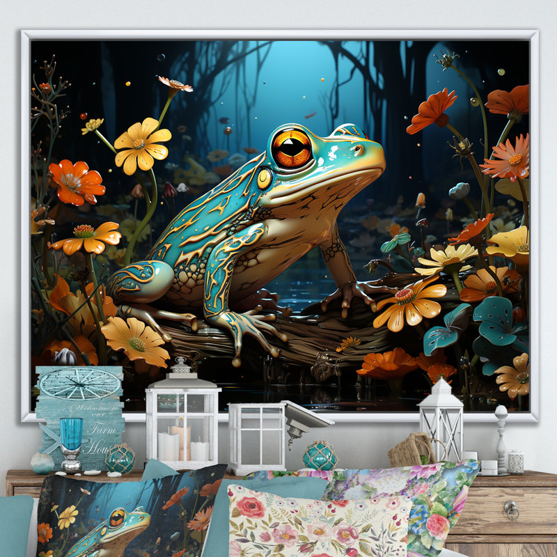 Représentation abstraite de grenouille verte - impression, H 34 po x l 44 po x P 1,5 po, Cadre flottant blanc