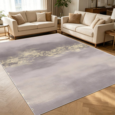 Rayures abstraites patinées 1PC avec accents dorés chaleureux pour le salon, doux et confortable, convient à toutes les saisons, facile à entretenir, lavable à la machine, tapis de ferme sous la table convenant à la salle à manger,