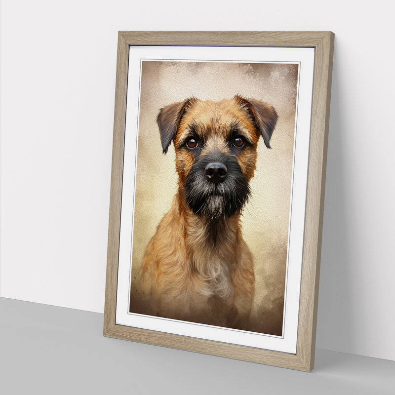 Border Terrier Informel - Single Picture Frame Print on Wood, Oak, 64cm H x 46cm W x 2cm D