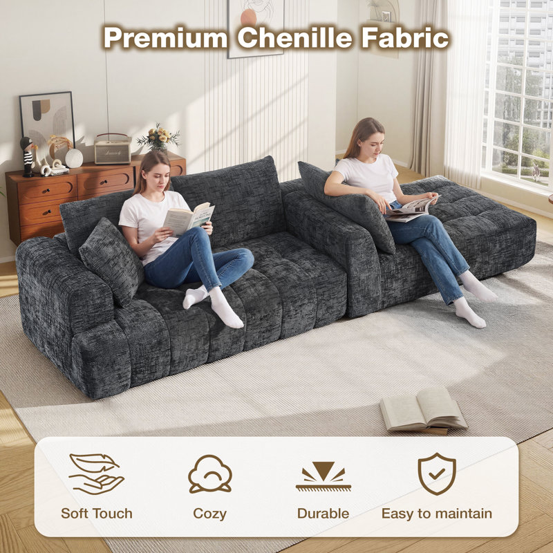Boneless 108.5" Chenille Sectional Compression Sofa 2 Piece Boneless Modular Deep Seat Cloud Couch With Tufted Design & Chaise Set, No Assembly Required