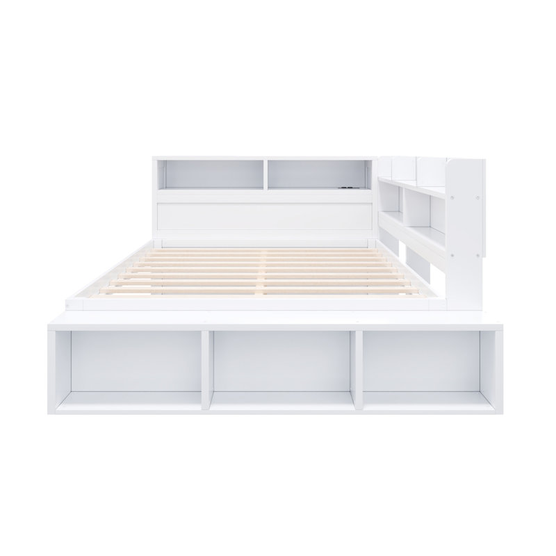 Full Size Daybed with Storage Cabinets, Shoe Cabinet and USB Ports, White, White
