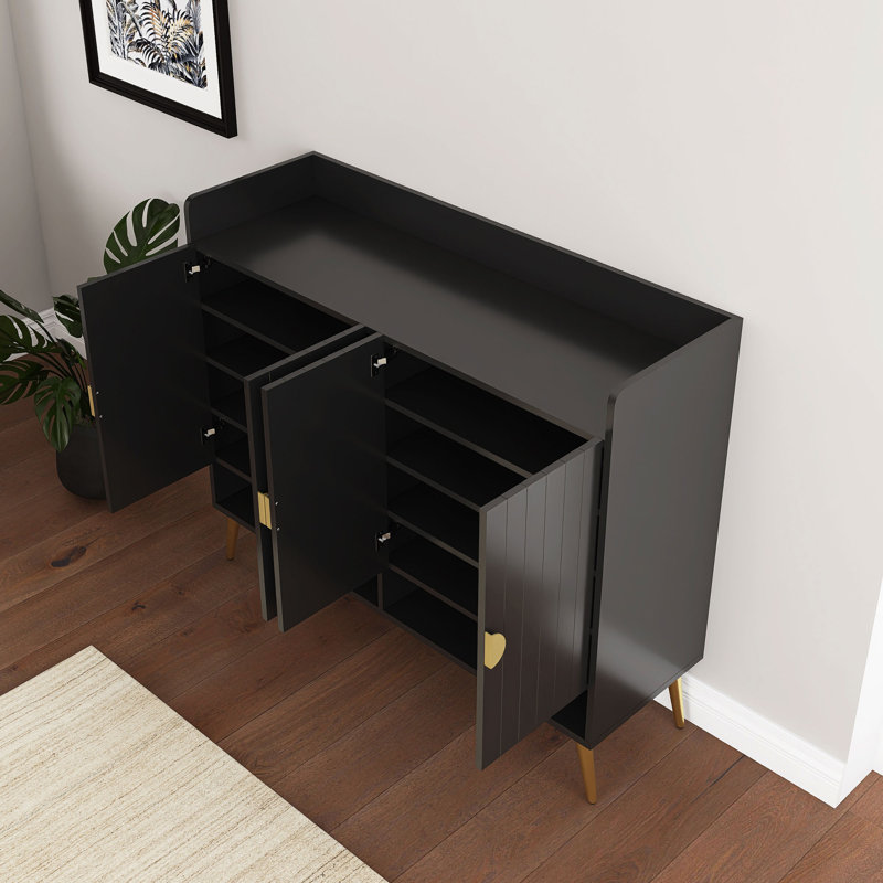 Armoire à chaussures 47 po avec tablettes réglables, Noir, noir, noir, noir