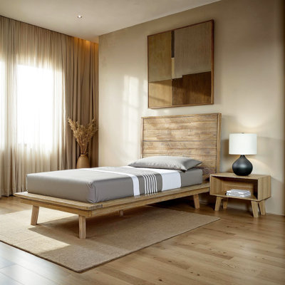 Camiah Acacia Wood Panel Bed, Beige by Wade Logan
