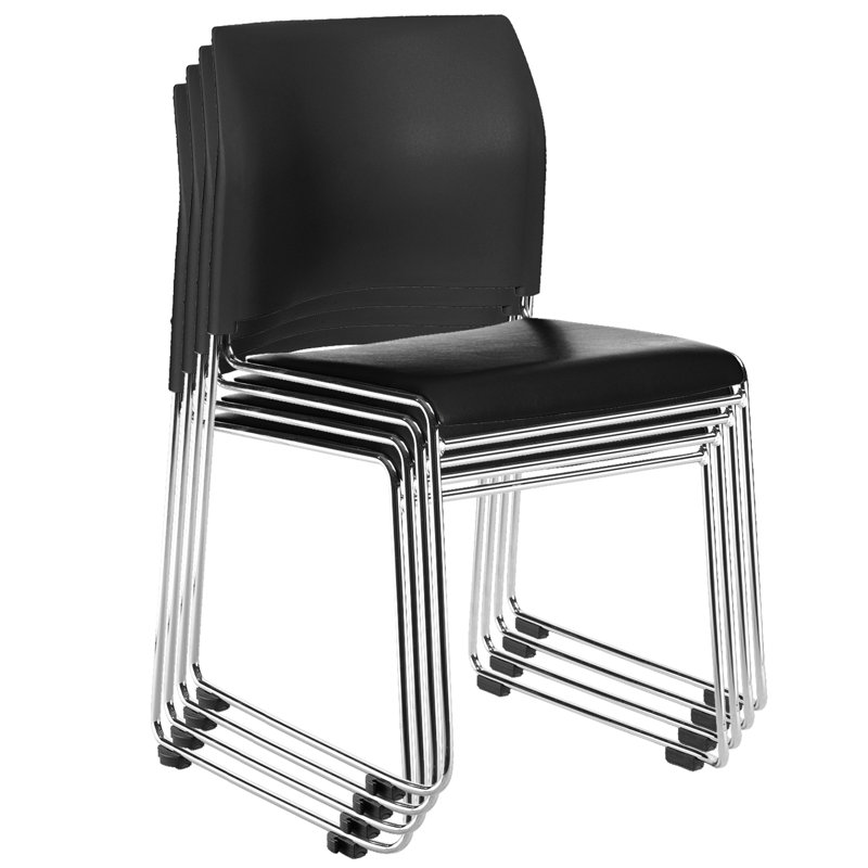 Jody Vinyl Stack Chair , Black, Chrome, 4