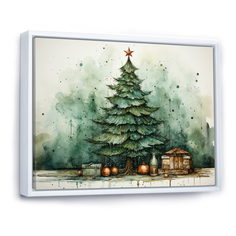 Minimalisme, arbre de Noël forêt III - pin, art mural, H 30 po x l 40 po x P 1,5 po, Cadre flottant blanc