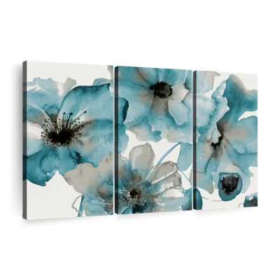 «Teal Kissed Hues», 3 pièces sur toile
