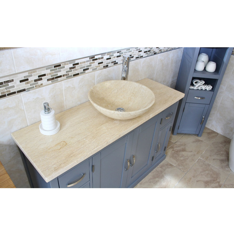 Cusco 1230mm Single Bathroom Vanity with Vessel Stone Basin, Cream Marble