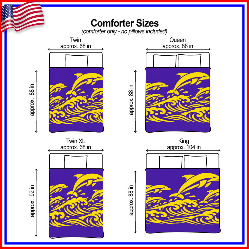 Yellow Dolphins Waves Comforter, Twin Extra Long
