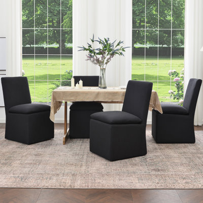 21" Wide Modern No Assembly Upholstered Linen Side Dining Chair with Interchangeable Casters & Fixed Feet (Set of 4)