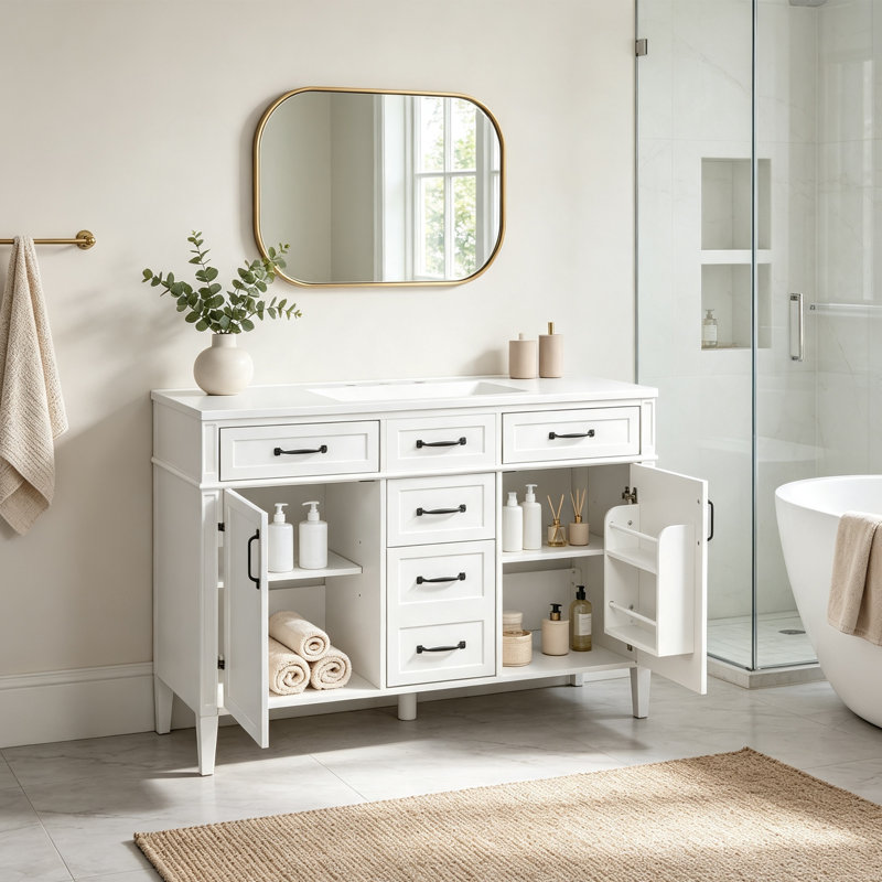 Meuble-lavabo sur pied 48 po avec lavabo, Blanc