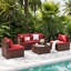 Ensemble de conversation modulaire en rotin PE pour l'extérieur, ensemble de mobilier de patio 5 pièces avec structure en acier, canapé modulaire d'extérieur avec table basse pour terrasse sur le balcon arrière-87848150