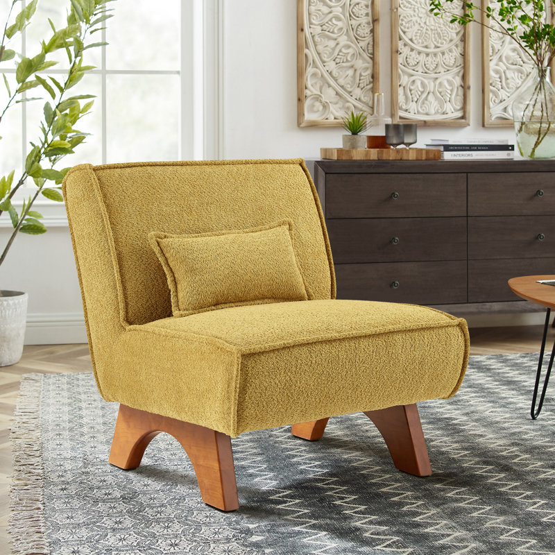 Drayk 29.5'' W Upholstered Accent Lounge Chair with Pillow, Yellow Boucle