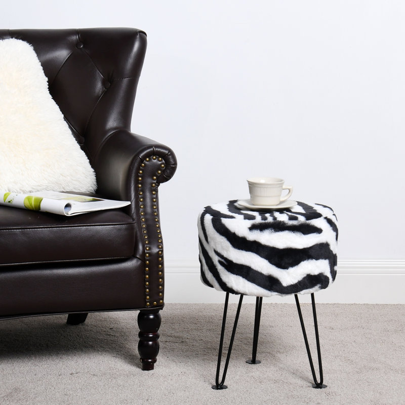 Cannock Upholstered Ottoman, Black/White Faux Fur