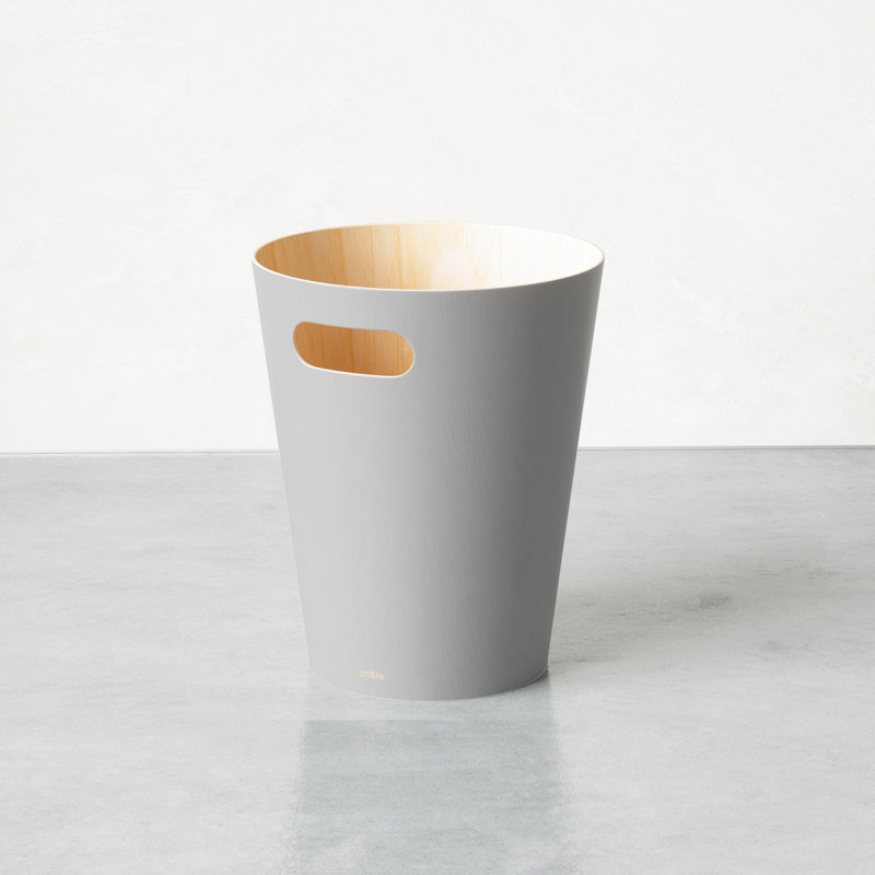 Gray Wood Open Top Bathroom Waste Basket