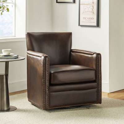 Arsim 29'' Wide Genuine Leather Top Grain Leather Swivel Club Chair