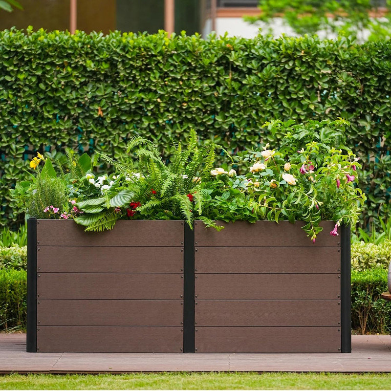 19-48" Wood Look Elevated Garden Bed, Composite Planter Box for Vegetables & Herbs, Patio, 29.53" H x 48.82" W x 19.29" D