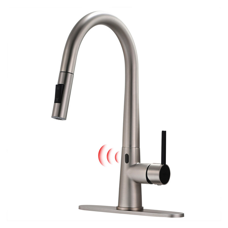 Robinet de cuisine à poignée simple avec capteur Topcraft, Nickel brossé / noir mat