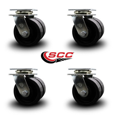 5 Inch Dual Glass Filled Nylon Wheel Swivel Casters Set with Roller Bearings SCC