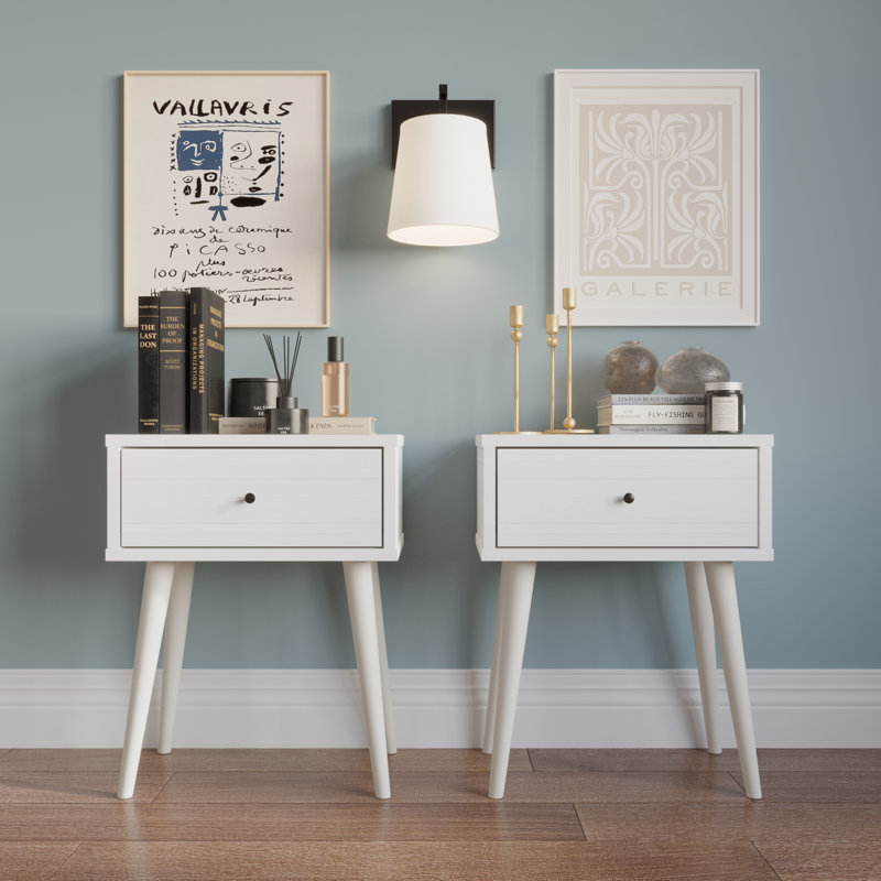 Eymi Velvet Upholstered Bed with 2 Nightstands, Light Blue, Queen