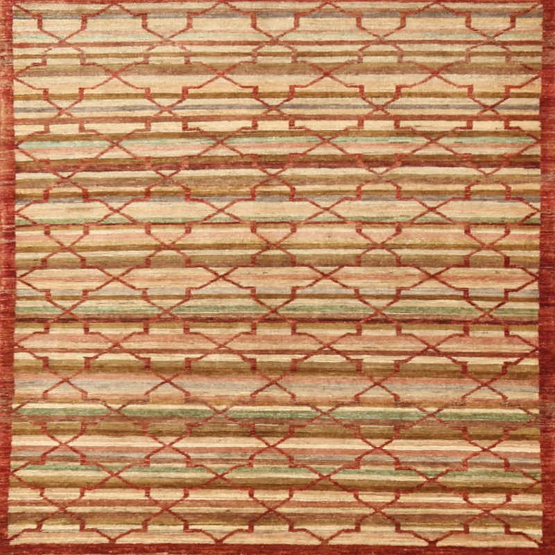 Tapis rouge à motif géométrique, Carré 8 pi
