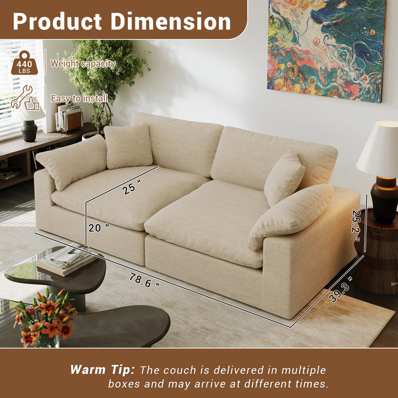 Cloud Modular Sectional Sofa Couch for Living Room Bedroom, Khaki