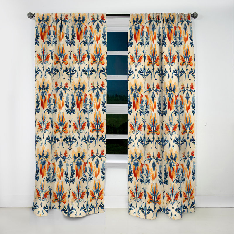 Ikat orange et bleu - 1 rideau occultant - rideau occultant Ikat, L 52 po x L 120 po