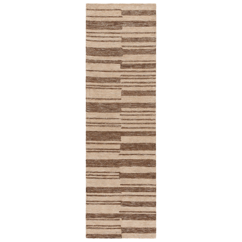 Esen Hand Tufted Jute Wool Cotton Striped Rug in Natural/Brown, Runner 2'3" x 8'