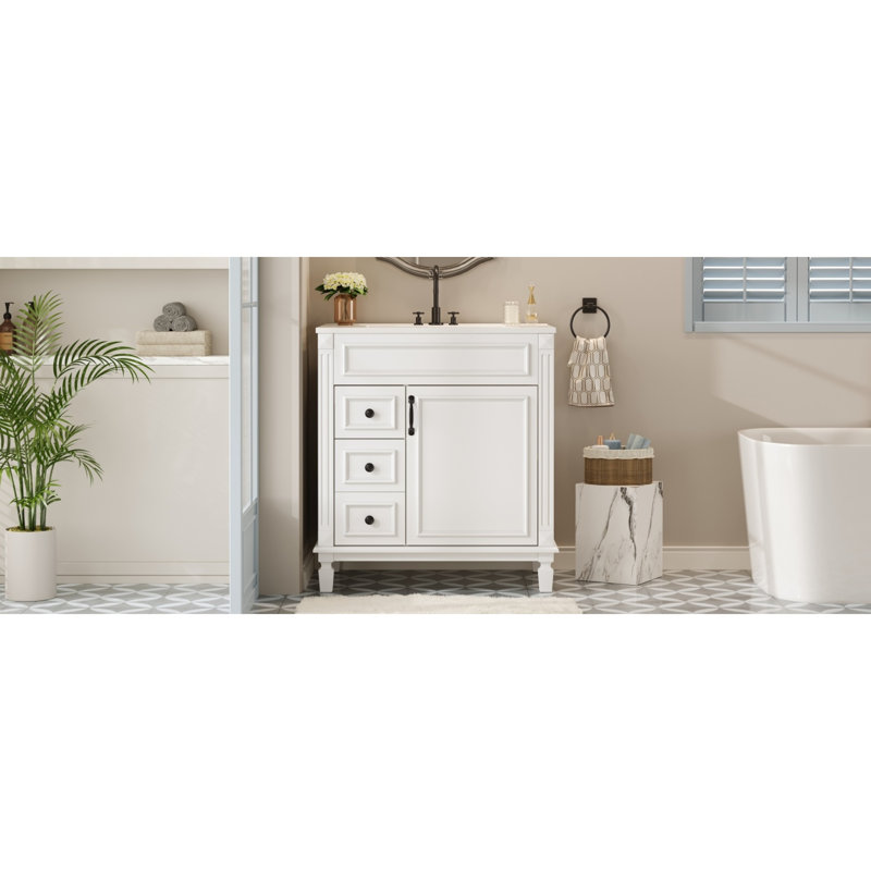 Meuble-lavabo moderne en céramique blanc de 30 po pour les petits espaces