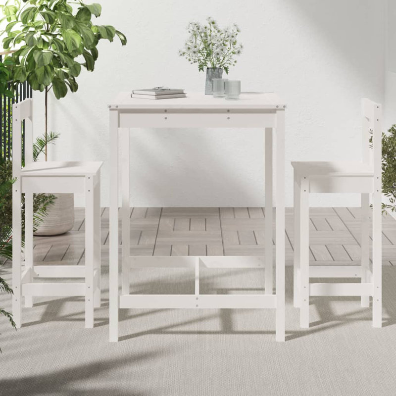 Lowene 2 - Person Wood Patio Dining Set with Rectangular Table, White