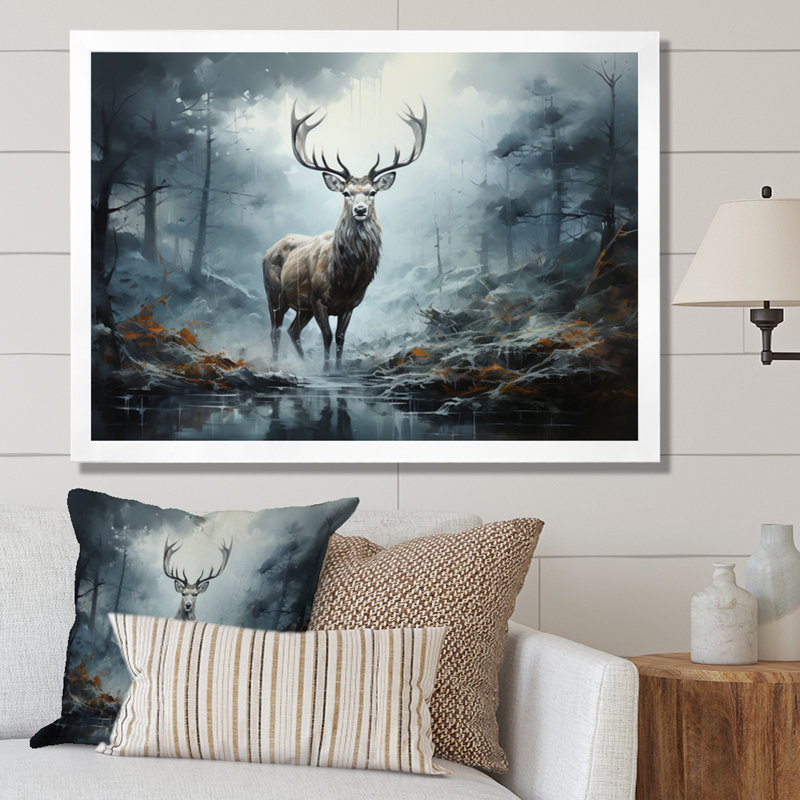 Deer Whispering Mist I - impression, H 34 po x l 44 po x P 1,5 po, Cadre photo blanc