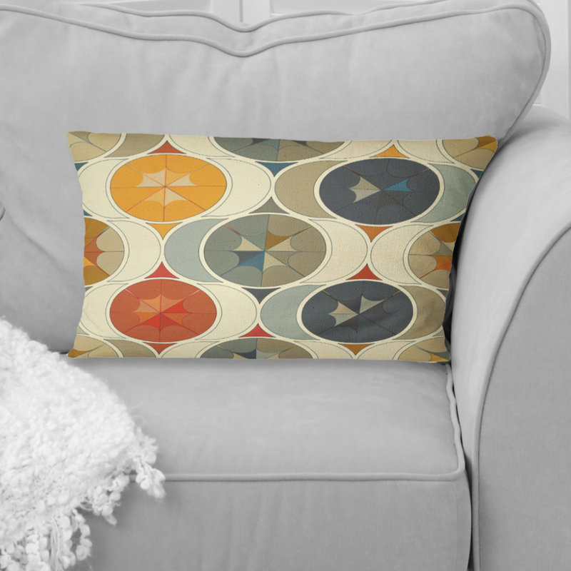Coussin lombaire Mid-Century rétro jaune et beige