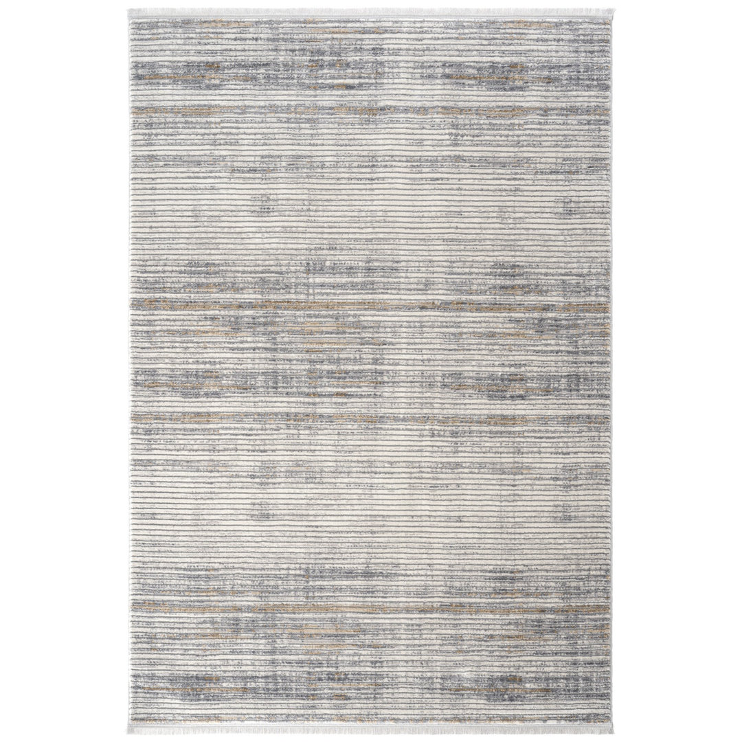 Beige Stripes Area Rug, Machine Made using Polypropylene with Grey, Cream and Modern design