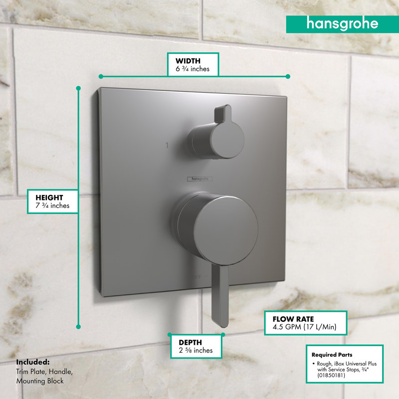 Garniture de douche à pression équilibrée avec valve de dérivation Ecostat Ecost, Chrome poli noir