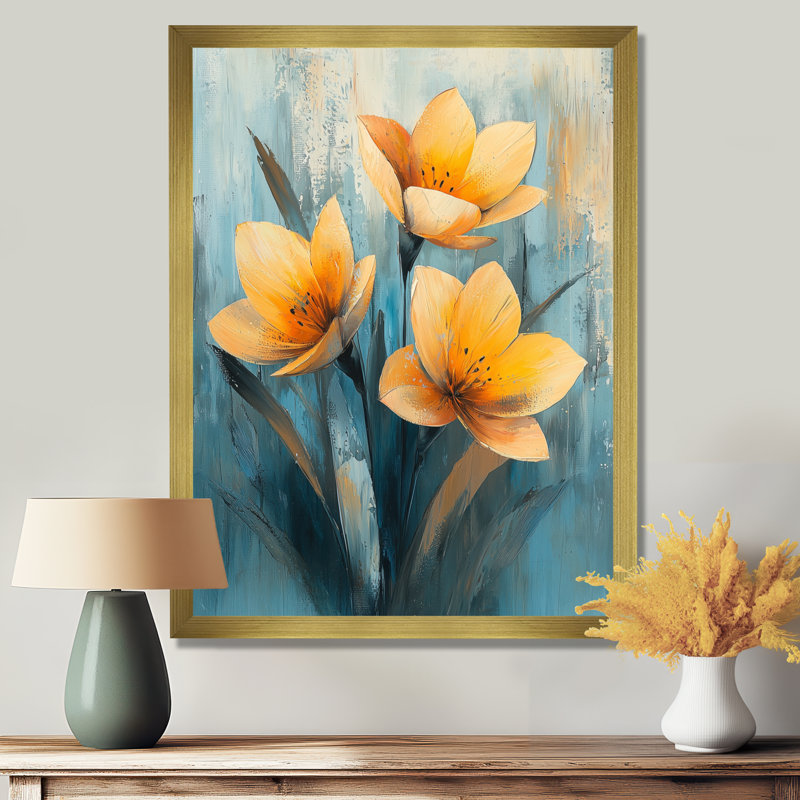 Henderson - Floral Canvas Art Print, H 32 po x l 16 po, Reproduction encadrée d'une seule photo, Doré