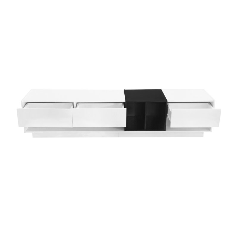 Meuble télé élégant et élégant avec solution de rangement parfaite, console multimédia à deux tons pour téléviseur de 80 po ou moins, meuble télé fonctionnel avec compartiment polyvalent pour le salon, blanc
