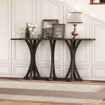 Console de 63 po avec base en bois massif, table rectangulaire traditionnelle américaine pour les entrées ou derrière les canapés