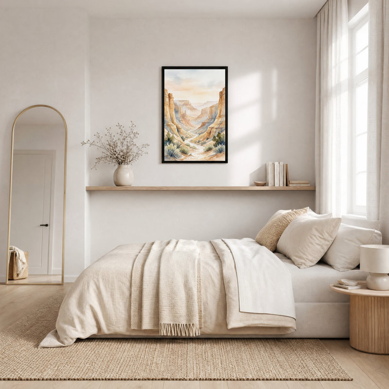 «Watercolor Canyon Landscape with River», art mural sur toile, H 36 po x l 24 po