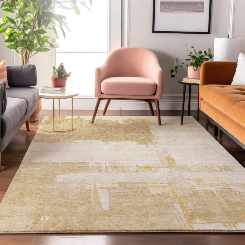 Tapis beige lavable à la machine de qualité supérieure Mayfield, Rectangle 5 pi x 7 pi 6 po