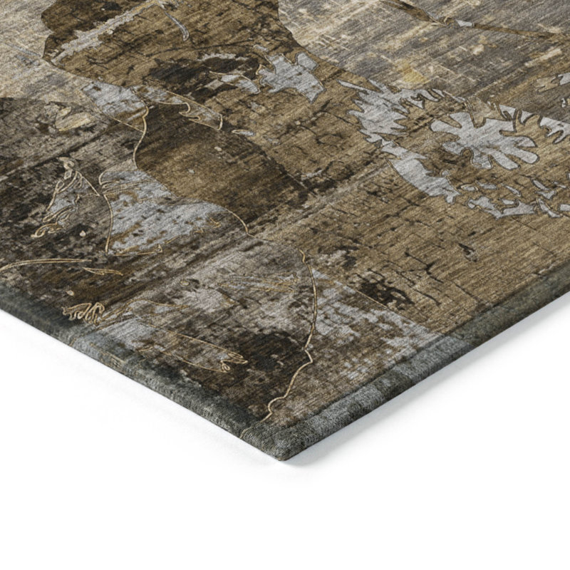 2' X 8' Brown Terracotta and Gray Abstract Washable Indoor Outdoor Runner Rug