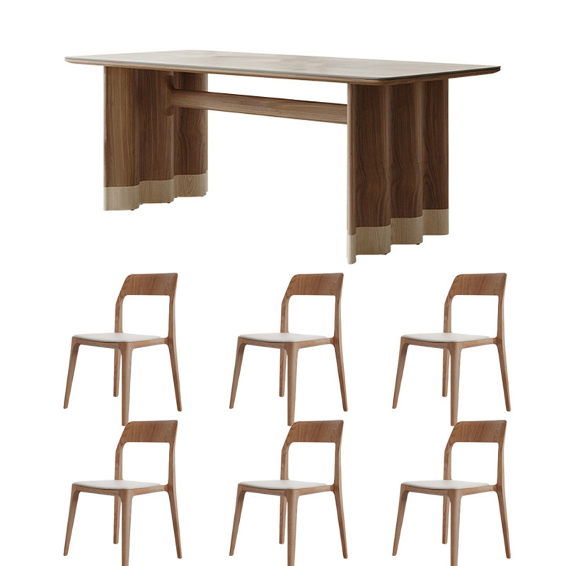 Sintered stone rectangular dining table sets, 29.5"H x 63"L x 31.5"W, 7 Pcs: Table, 6 Chairs