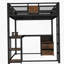 Grand lit mezzanine avec bureau et tiroirs de rangement en tissu non tissé, cadre de lit mezzanine en métal avec échelles, sans nosie et sans sommier, noir