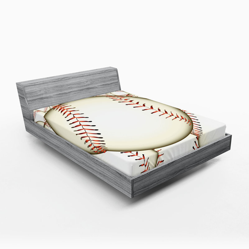 Ambesonne Sports Fitted Sheet 2-Pack Baseball Ball Pattern Cream Red, Full Fitted Sheet