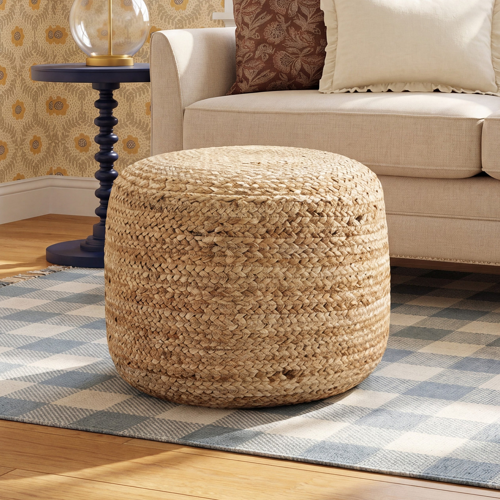 18" Round Pouffe, Brown