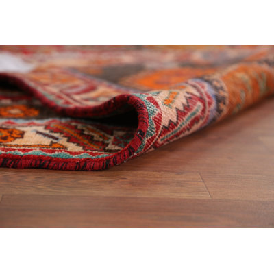 Tapis de couloir rouge à motif géométrique traditionnel 4 x 9