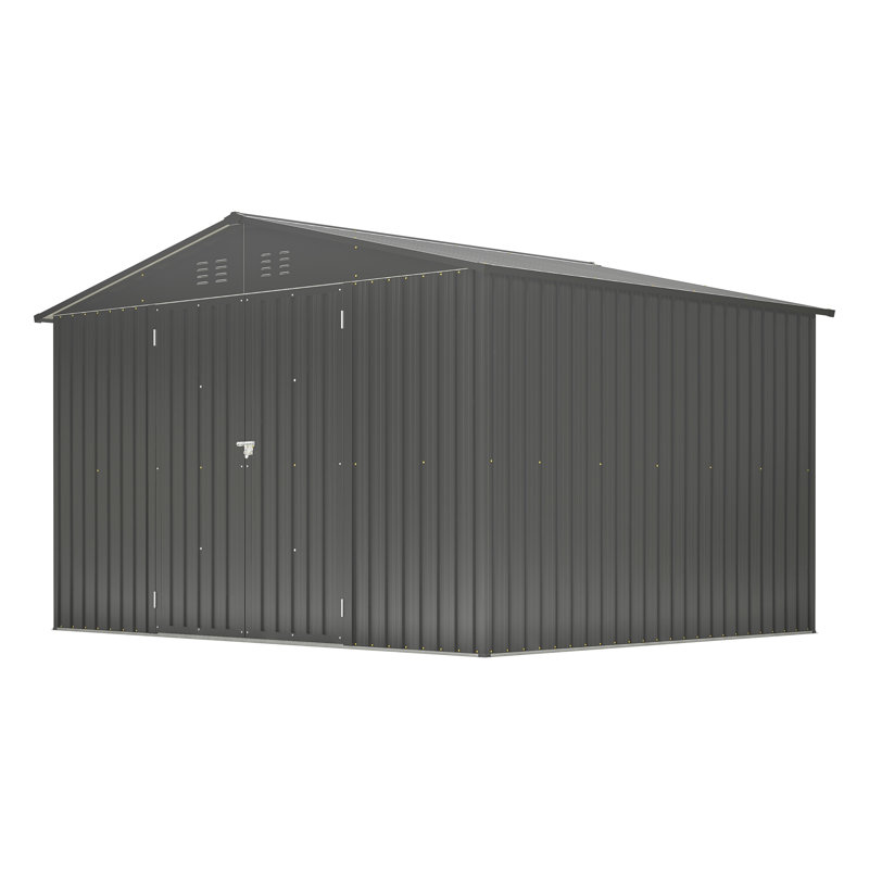 Remise de rangement extérieure 10 pi x 8 pi, remise en métal toutes saisons avec portes verrouillables, remise à outils pour le jardin, le patio, la cour arrière, la pelouse, noir