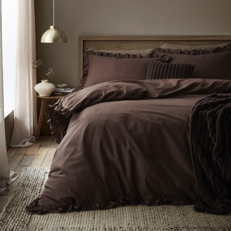 Cassia Frill Cotton Solid Colour Duvet Cover Set, Super King Bed (260 x 220 cm)