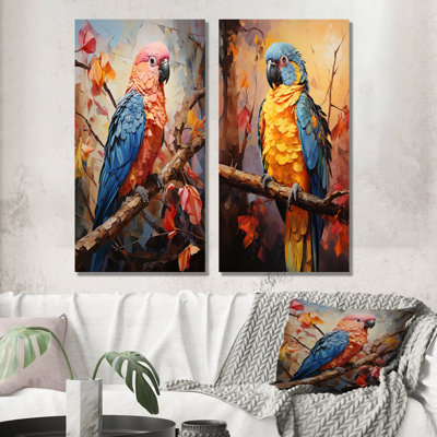«Parrots Sunset Serenade Euphoria», ensemble d'art mural sur toile Perroquet